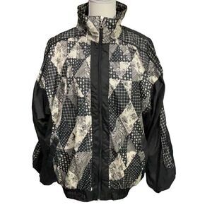 VOS Sports Black Cream Patchwork Vintage Softshell Varsity Style Jacket Sz XL